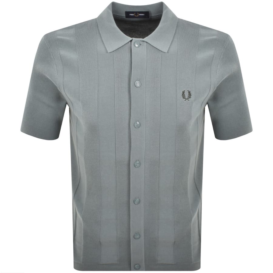 Image number 1 for Fred Perry Vertical Stripe Knit Polo Shirt Blue