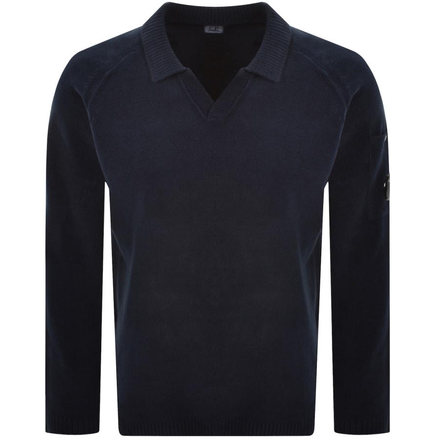 Image number 2 for CP Company Chenille Lens Polo Jumper Navy