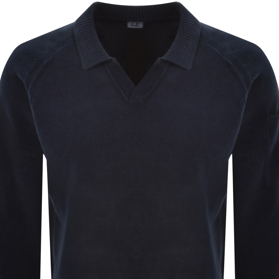 Image number 3 for CP Company Chenille Lens Polo Jumper Navy