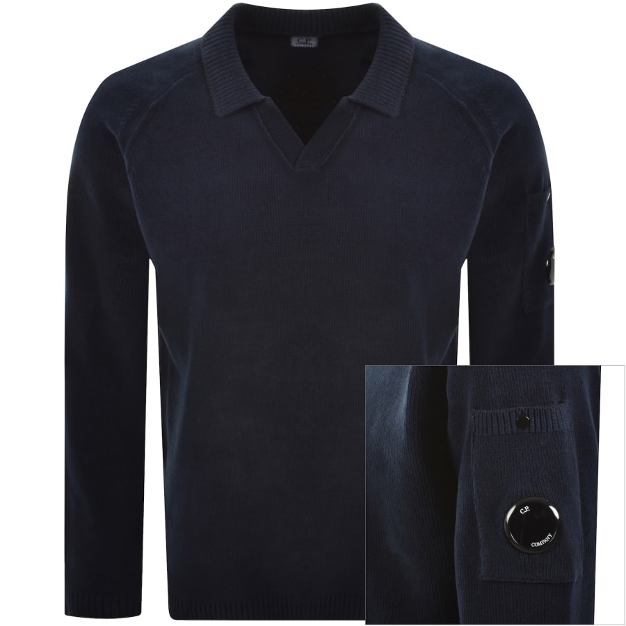 Image number 1 for CP Company Chenille Lens Polo Jumper Navy