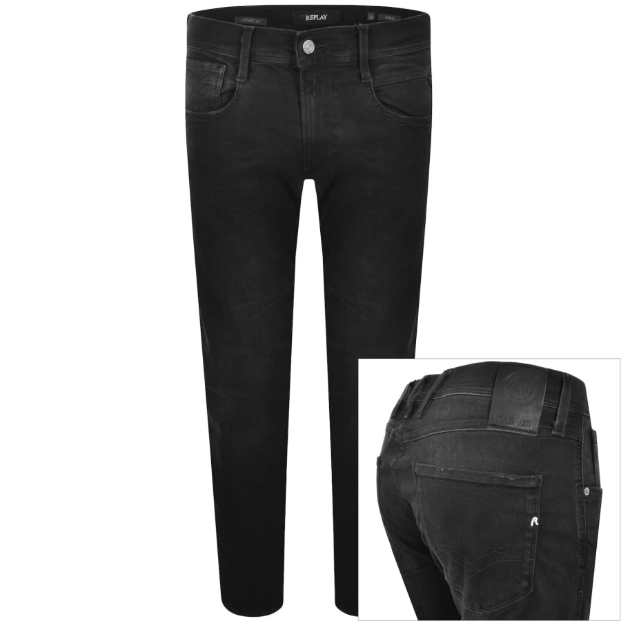Image number 1 for Replay Anbass Hyperflex Jeans Black