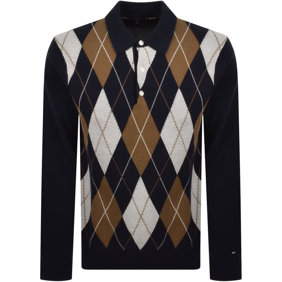 Image number 1 for Tommy Hilfiger Argyle Rugby Knit Polo Navy